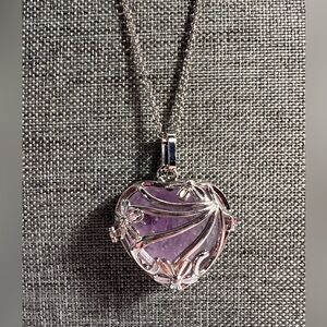 Silver Heart Necklace with Purple Amethyst Gemstone